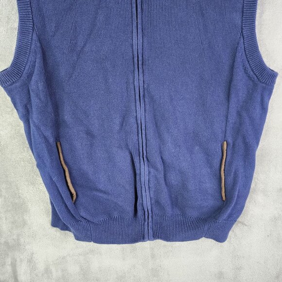 Mens Chaps Blue Knitted Vest Jacket Brown Suede Accents Full Zip Sleeveless XXL - Picture 3 of 10